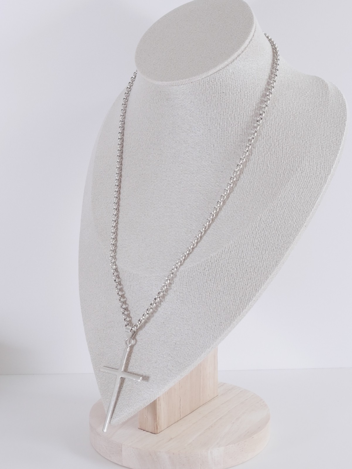 Large 925 Sterling Silver Cross Pendant Belcher Chain Necklace 51cm 22.96g