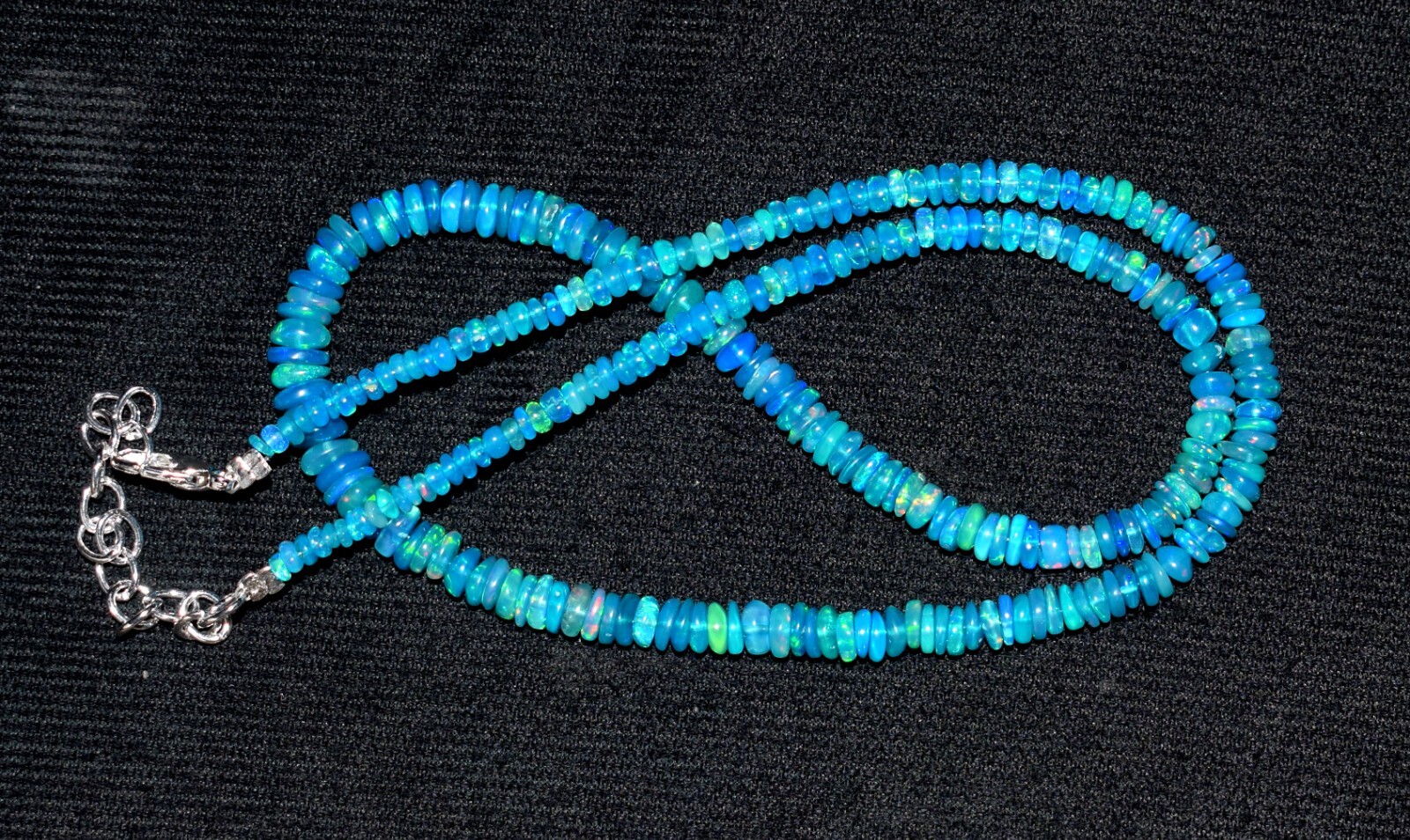 16″Natural Ethiopian Blue Opal Wello Fire Opal Gemstone Bead Necklace 3-5mm