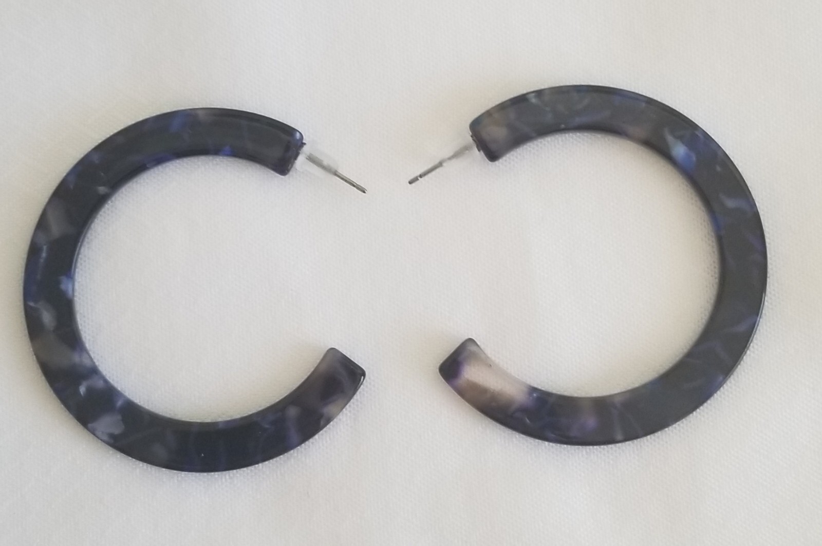 Handmade in USA Pretty Blue Round Celluloid Hoop Earrings – Free Shipping!