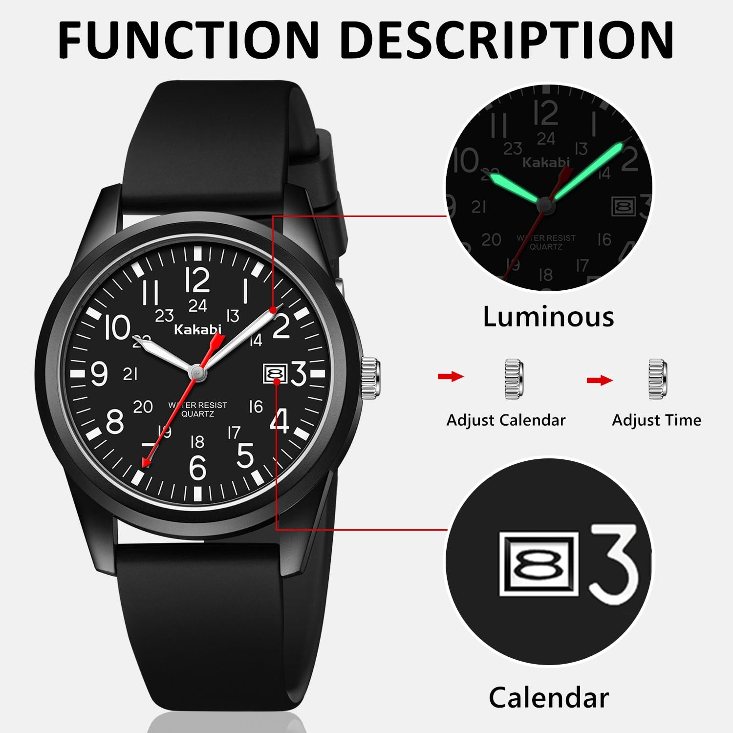 Kakabi Men’s Easy to Read Watch, Unisex Military Sport Analog Quartz Casual W…