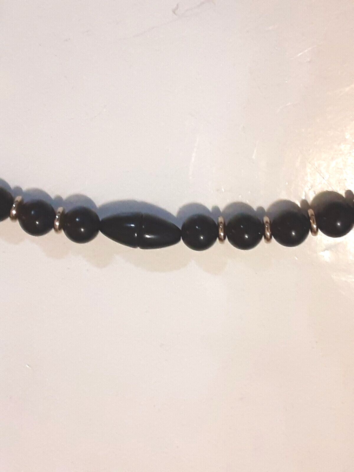 Vintage Black Gold Tone Bead Necklace 8mm 30 in