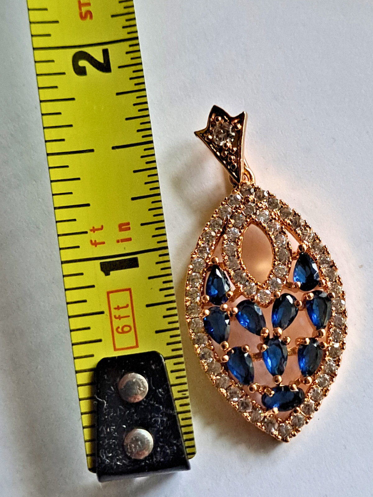 Elegant Pear-Cut Blue Sapphire Cluster Marquise Pendant Rose Gold Finish
