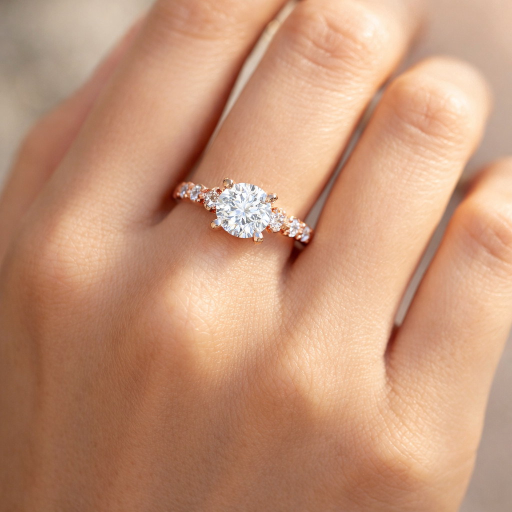 1.75 Ct Round Moissanite Stone Engagement Ring in Sterling Silver & Solid Gold