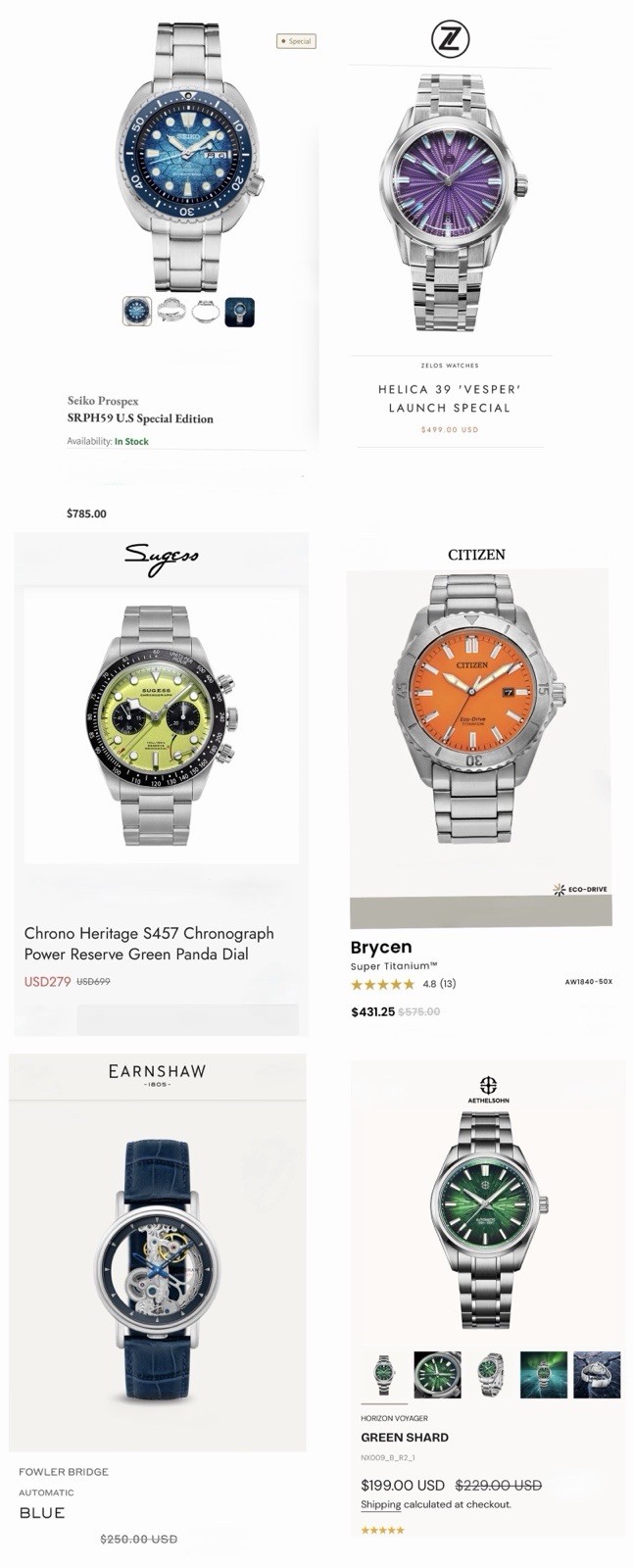 Watch Bundle (Seiko, Citizen, Zelos, Helm, Sugess, Aethelsohn, Earnshaw, Carju)