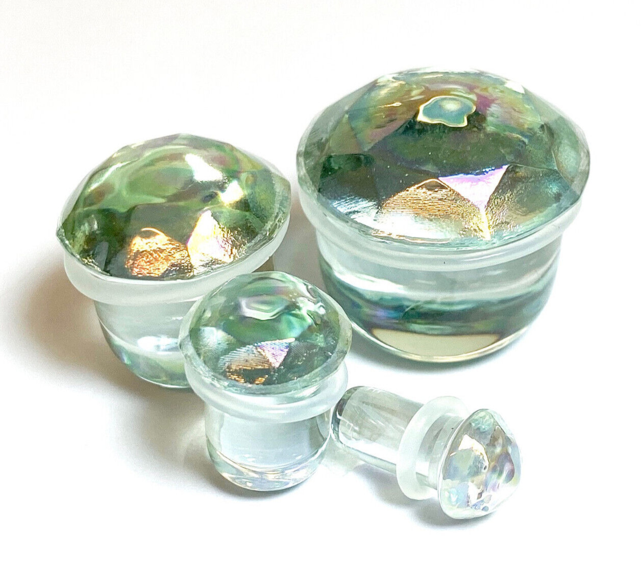 PAIR Iridescent Faceted Glass Single Flare Plugs Tunnels Gauges Body Jewelry