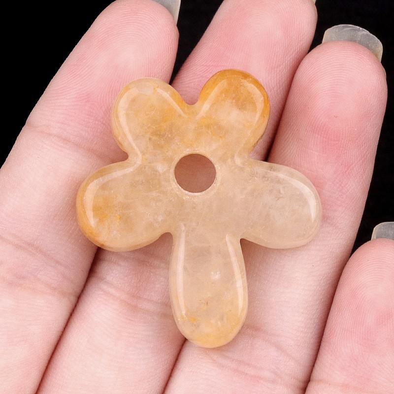 10pcs Natural Yellow Jade Stone Hollow Flower Pendant DIY Jewelry Making 31x35mm
