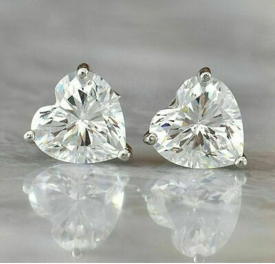 2.50 Ct Heart Cut FL/D Lab Created White Sapphire Stud Earrings 14K White Gold