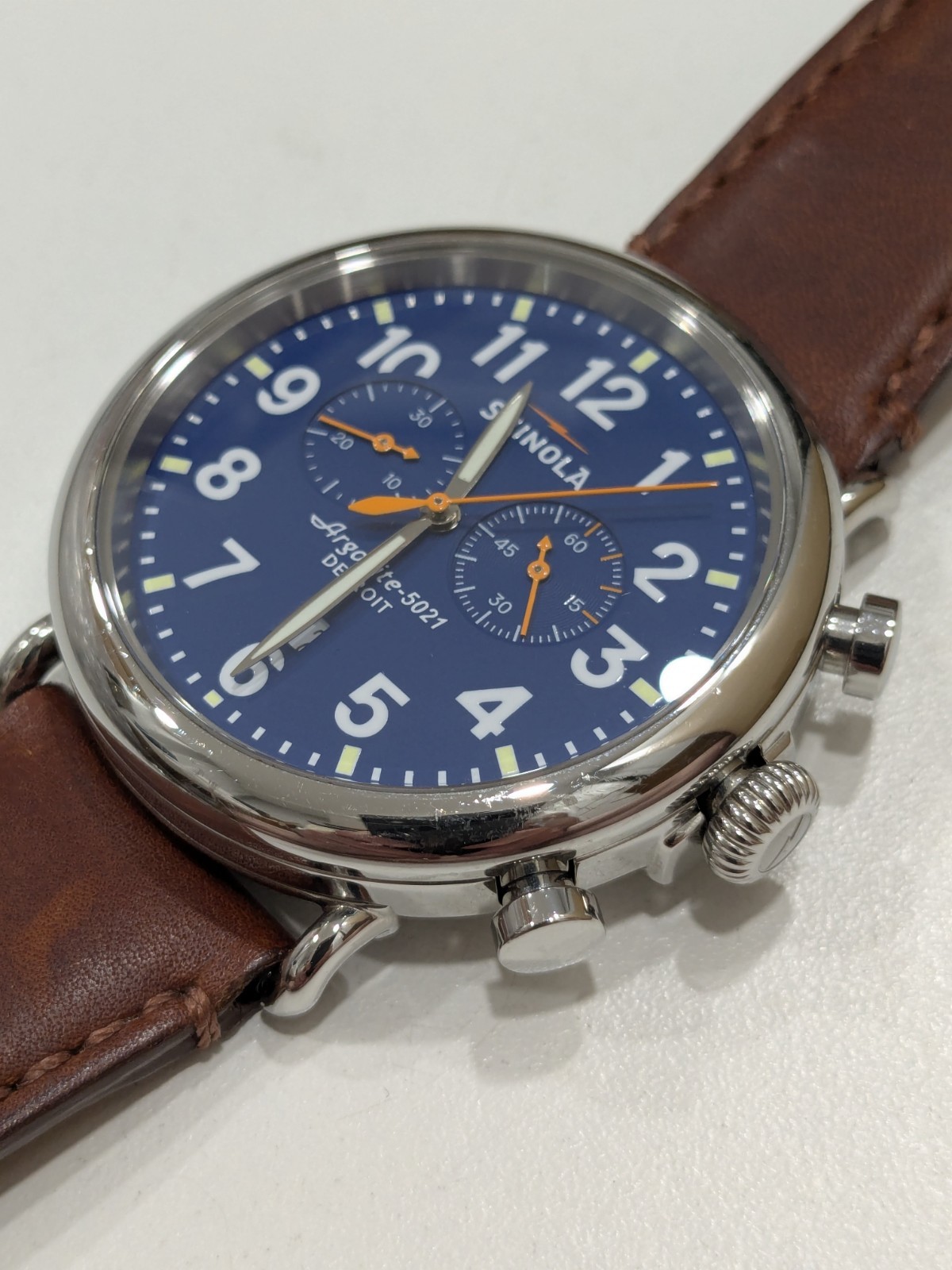Shinola Runwell Chrono 47mm Mens Watch Blue And Orange