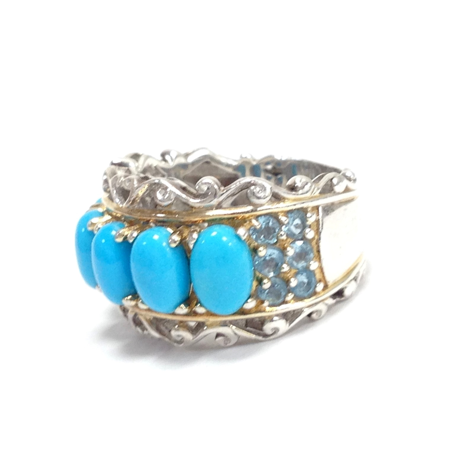 Gems en Vogue Michael Valitutti Sterling Silver Two Tone 5 Turquoise Ring Size 4