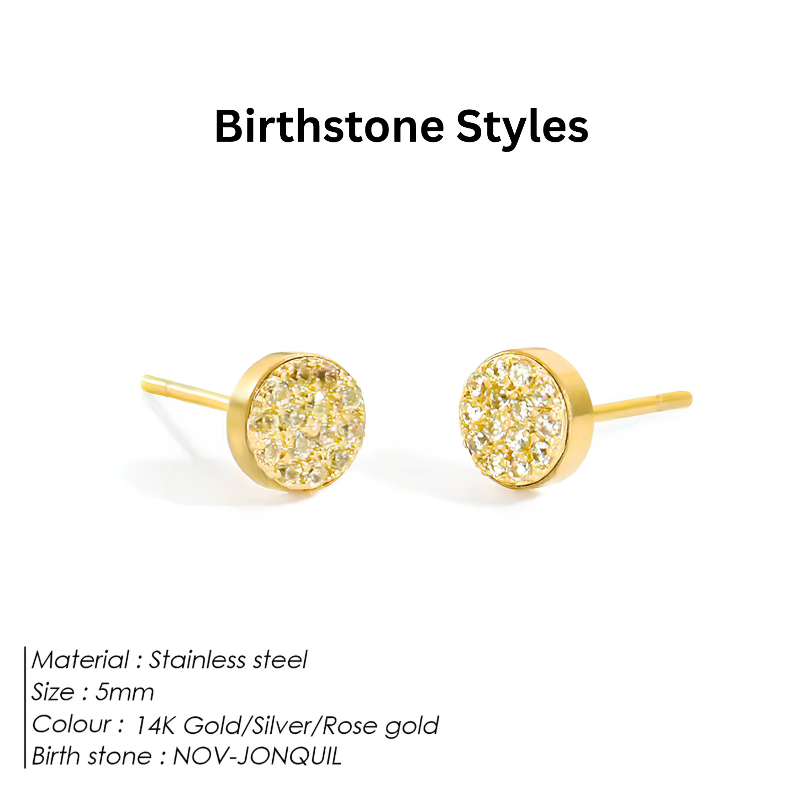 Birthstone Stud Earrings Stainless Steel Push Back CZ Women Girls Gift 12 Month