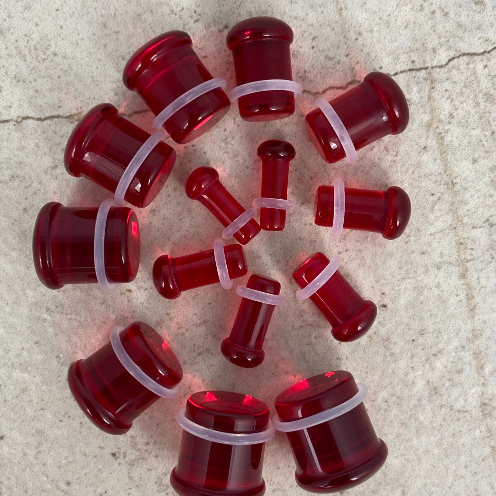 Pair of Red Single Flare Glass Plugs set gauges PICK YOUR SIZE