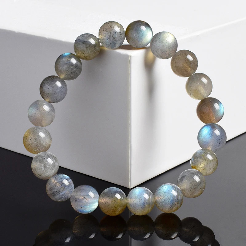 Labradorite Bracelet Round Beaded Band Flash Spectrolite Moonstone 1 Pc