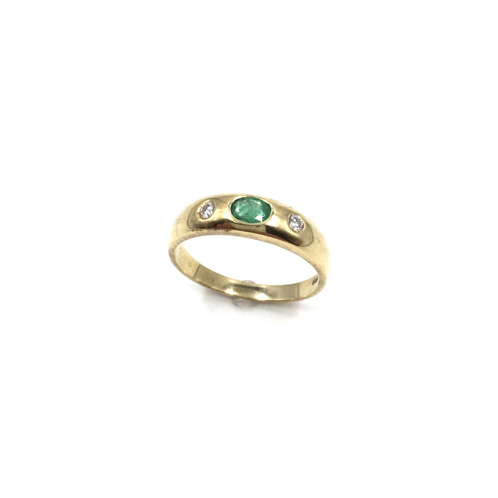 14kt yellow gold band ring emerald 0.14ct diamonds 585 gold jewelry 17.8mm / 56