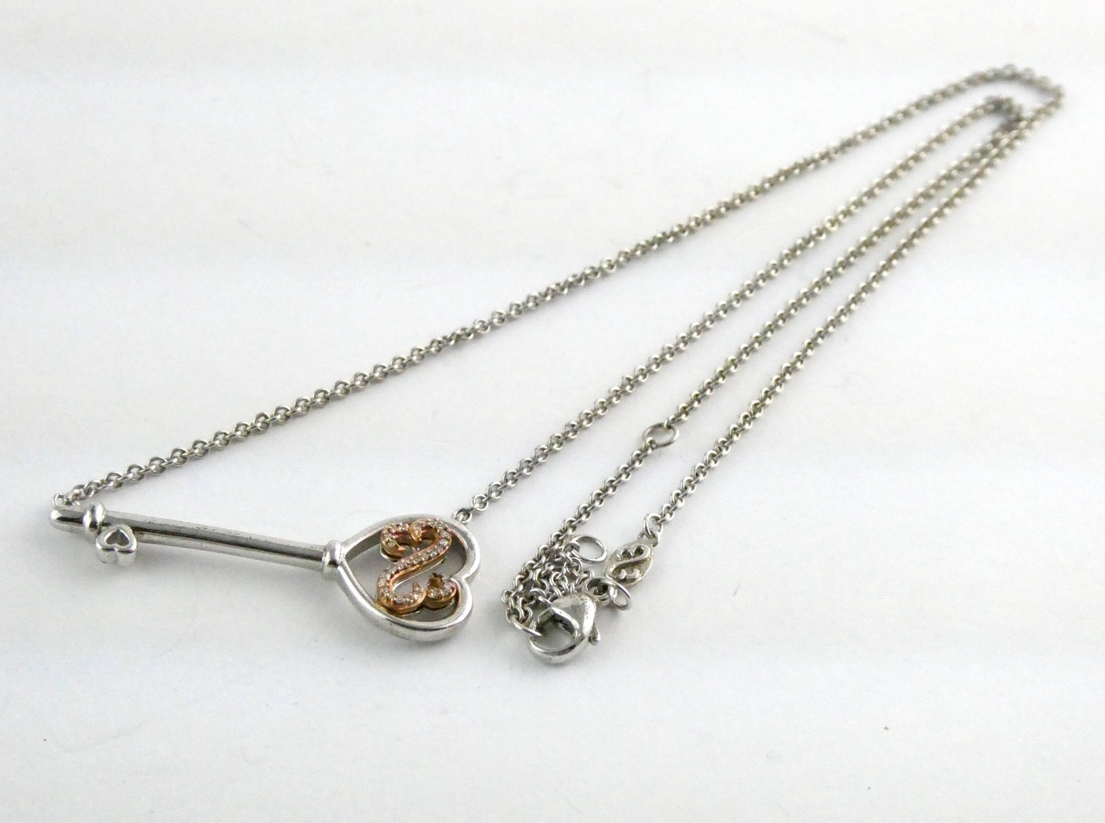 Jane Seymour Open Heart Sterling Silver 10k Natural Diamond Key Pendant Necklace