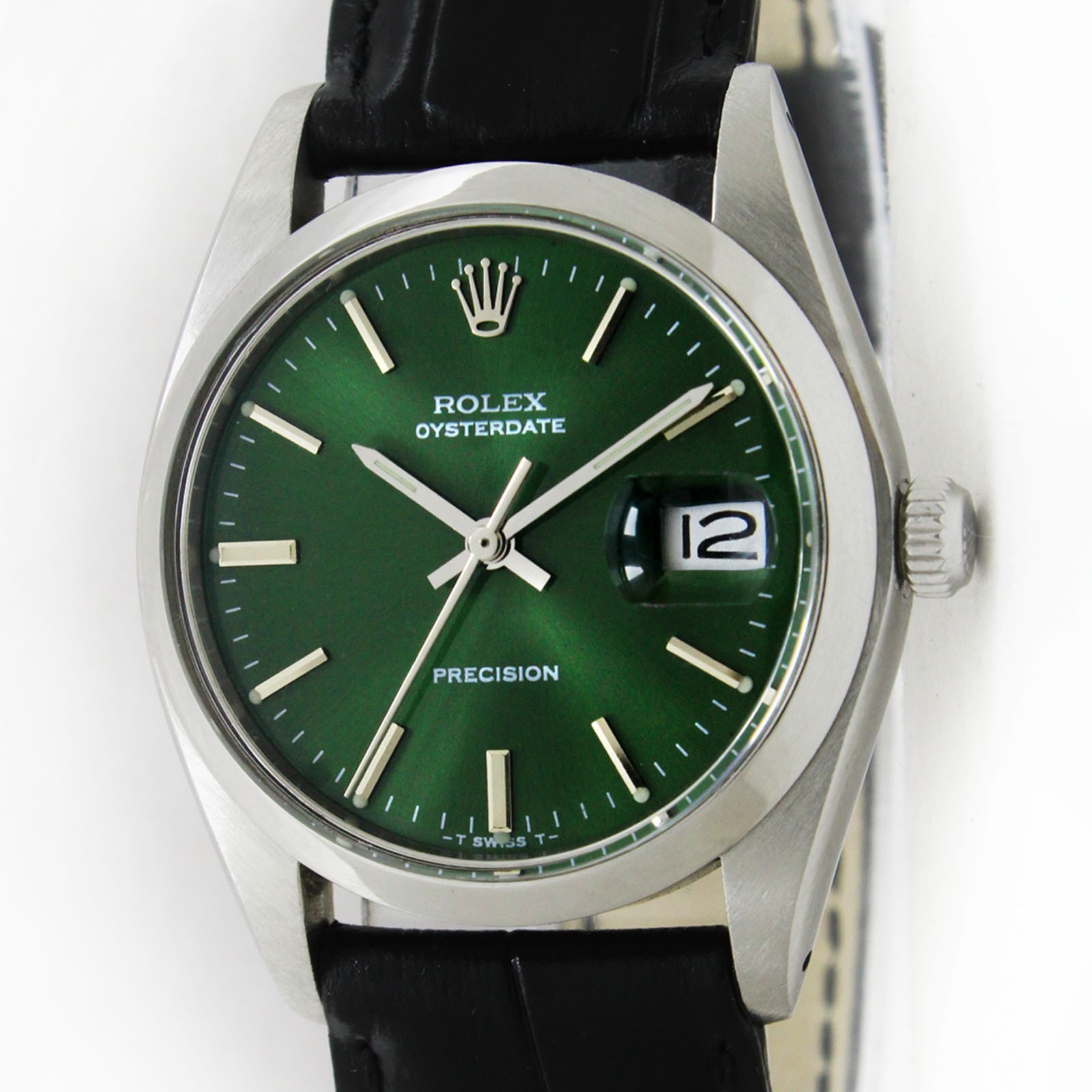 Vintage Rolex Oysterdate Precision Green Dial 34mm Men Steel Men Watch Ref 6694