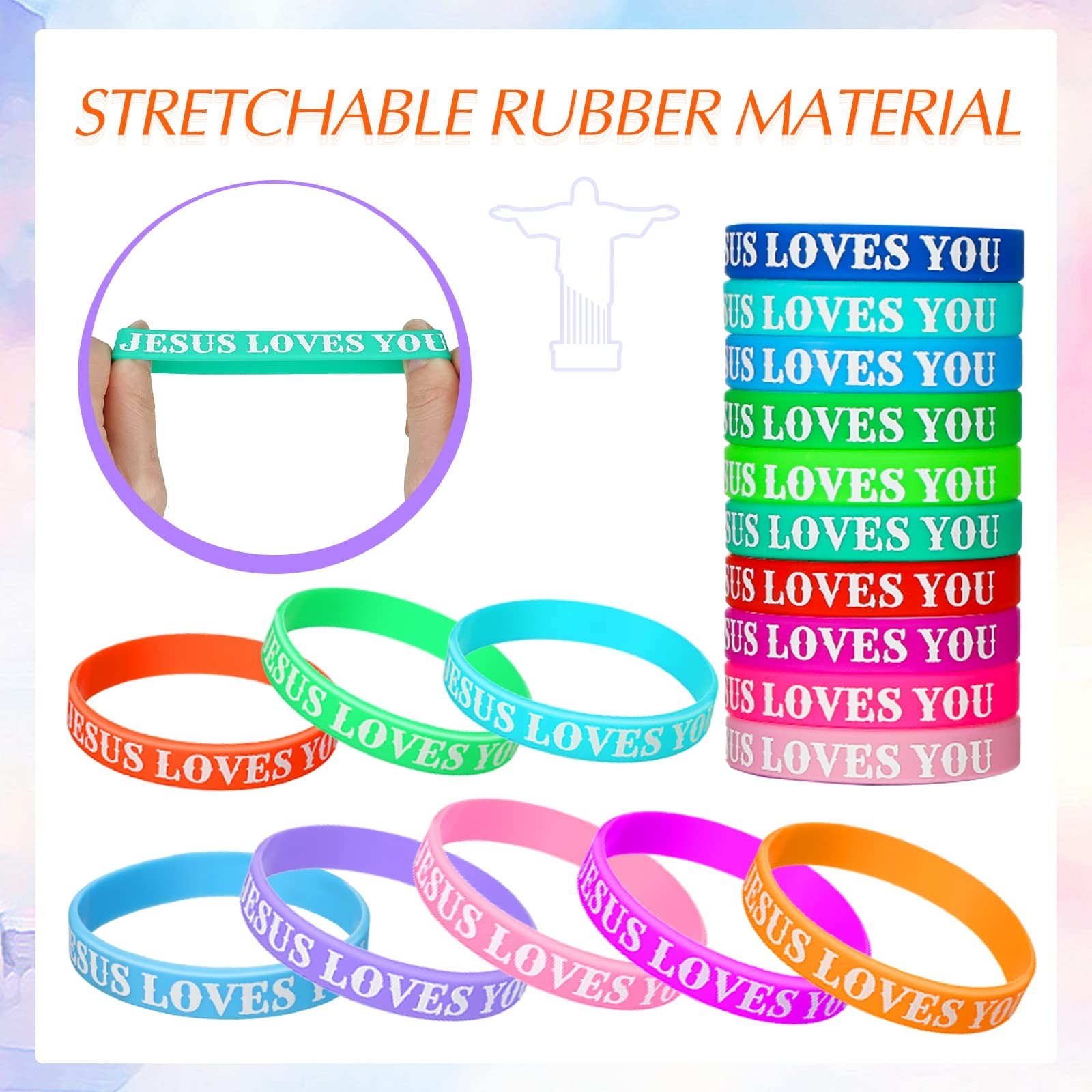 200 Pcs Jesus Loves You Silicone Wristbands – Colorful Bible Verse Bracelets for