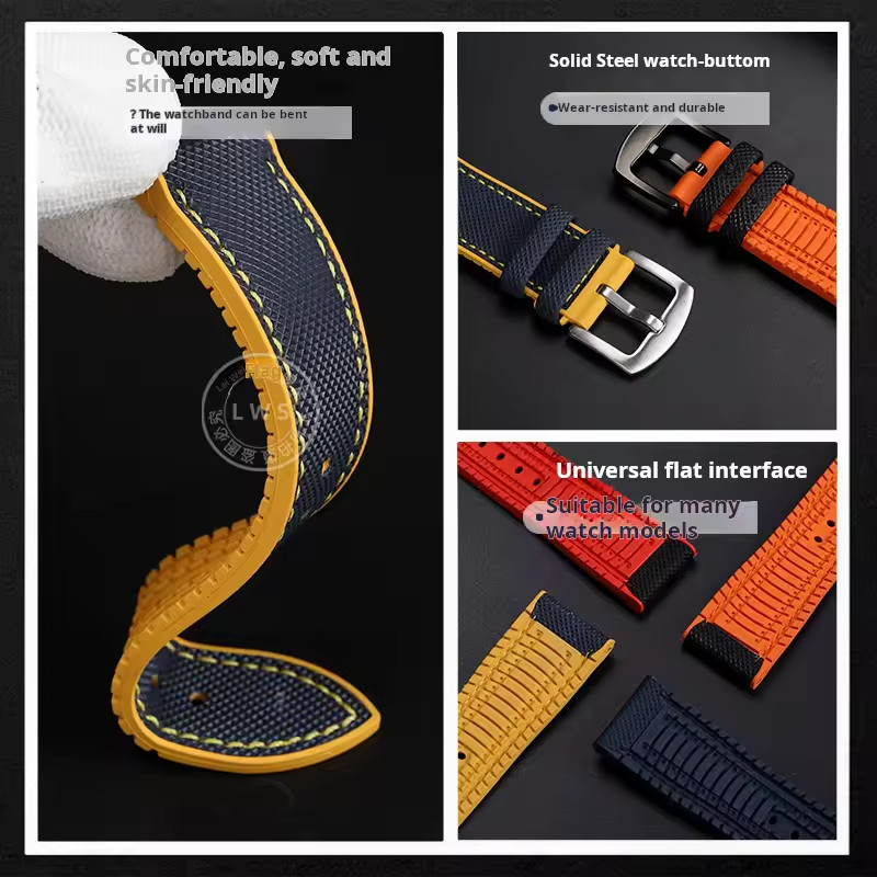 18-24mm Hybrid FKM Watch Strap Fluoro Rubber Watchband Soft Straps Quick Release