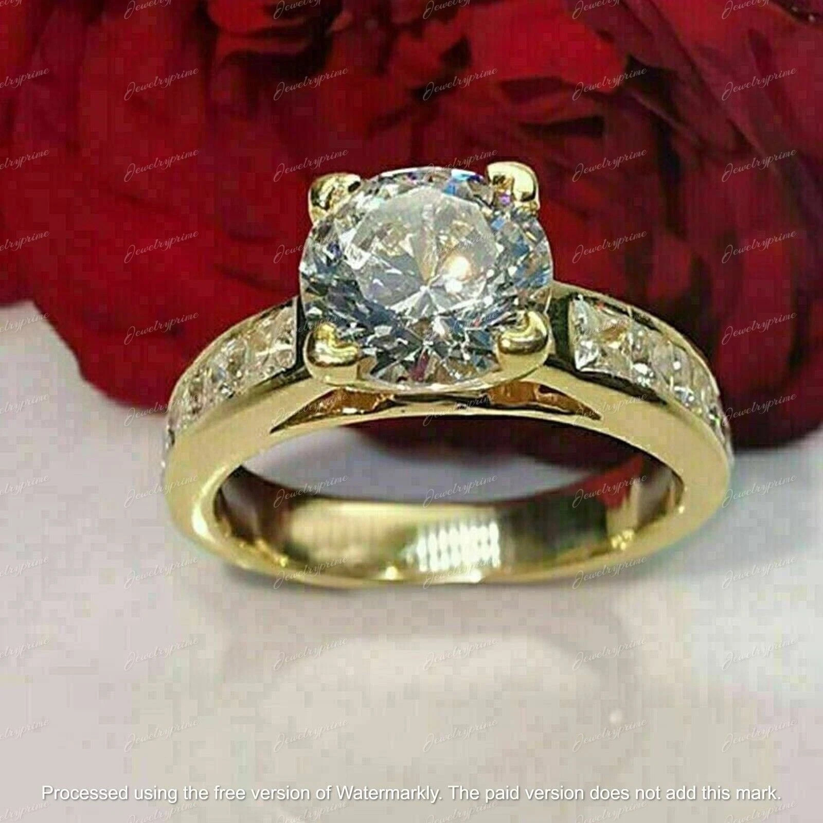 3Ct Round Cut Diamond Lab-Created Engagement Wedding Ring 14k Yellow Gold Plated