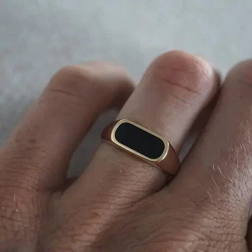 Black Onyx Signet Ring, Men Silver Signet Ring, 18K Gold Plated 925 Silver Ring