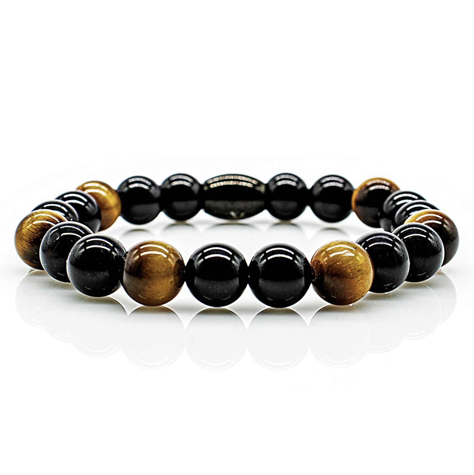 Onyx Armband Bracelet Perlenarmband Tigerauge schwarz 8mm Edelstahl Damen Herren