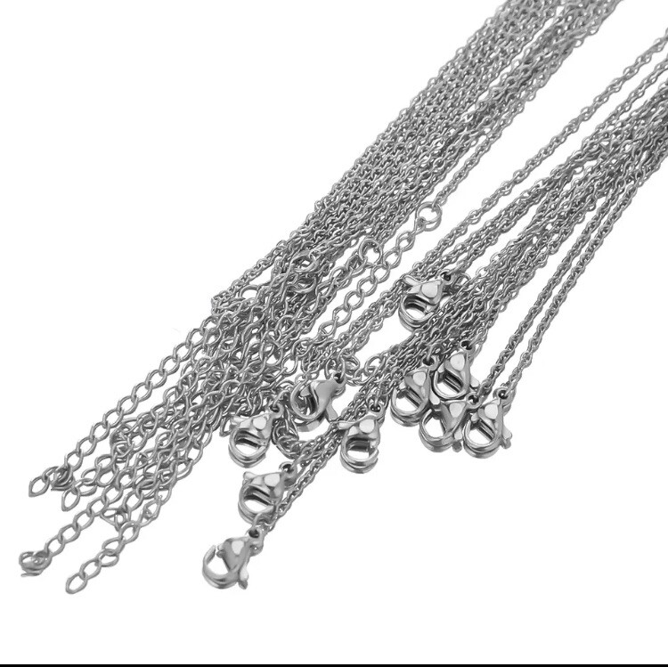 10pcs 45cm+5cm Stainless Steel Silver Color Chain Necklace Fashion Accessories