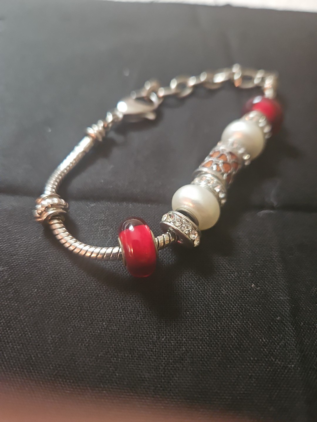 Bella Perlina Silver Tone Adjustable Red Charm Bracelet