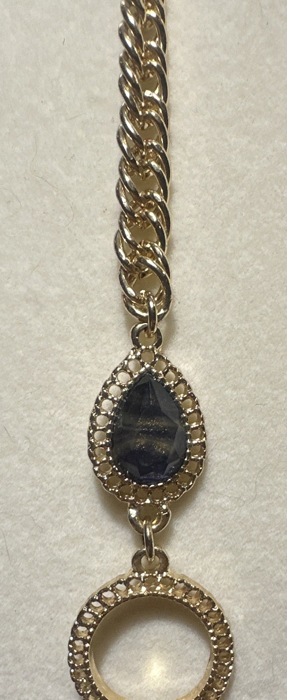 Gold Tone Blue & Gold Marble Faceted Oval Bezel Statement Necklace Adjustable