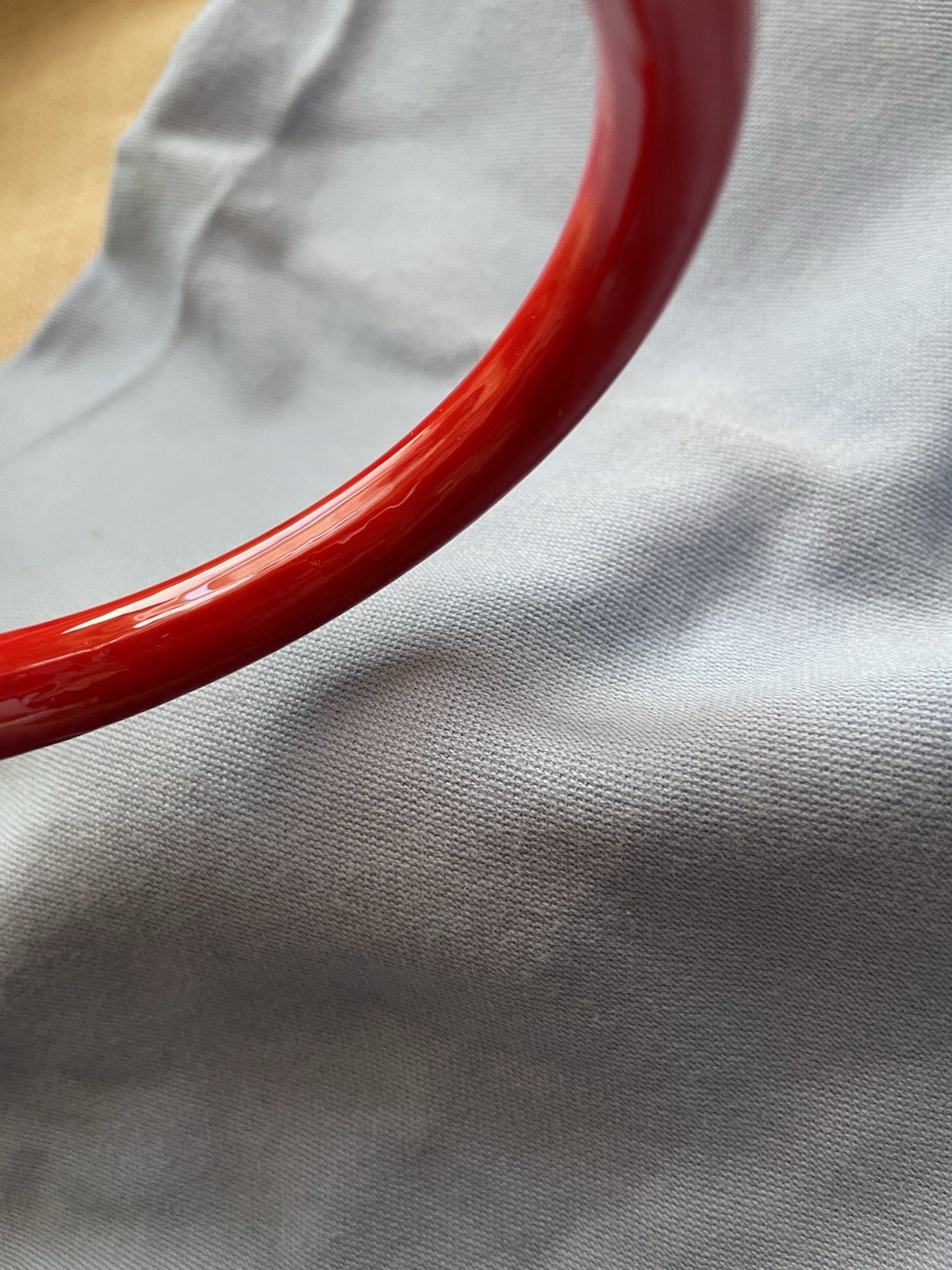 Vintage Opaque Red Glass Shiny Bangle Bracelet Rounded Slip On 2 1/2 Inches