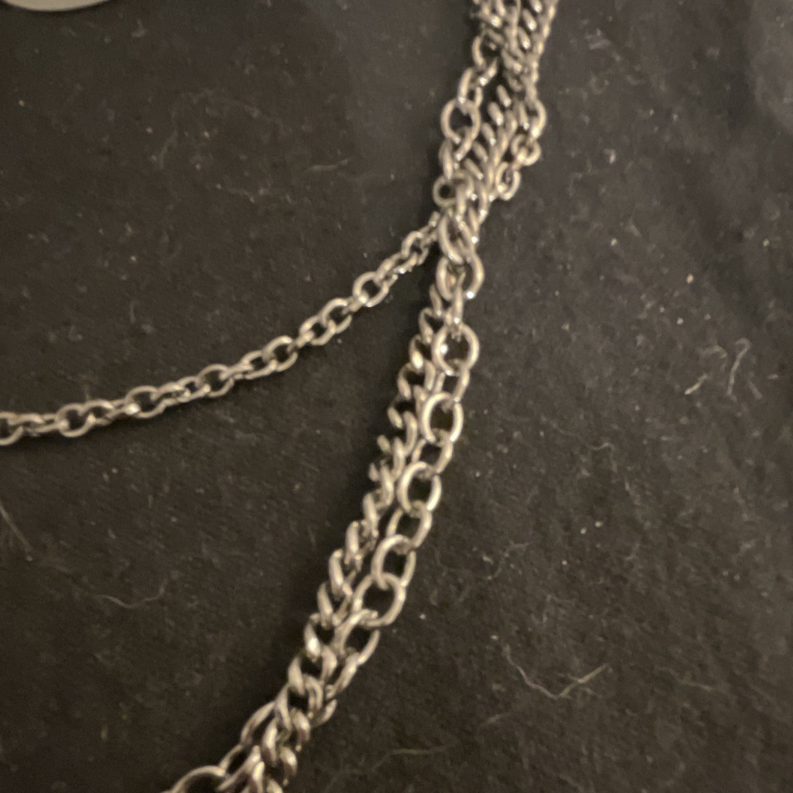 Silver Tone Layered Multi Strand Curb Chain Necklace Large Circle Links