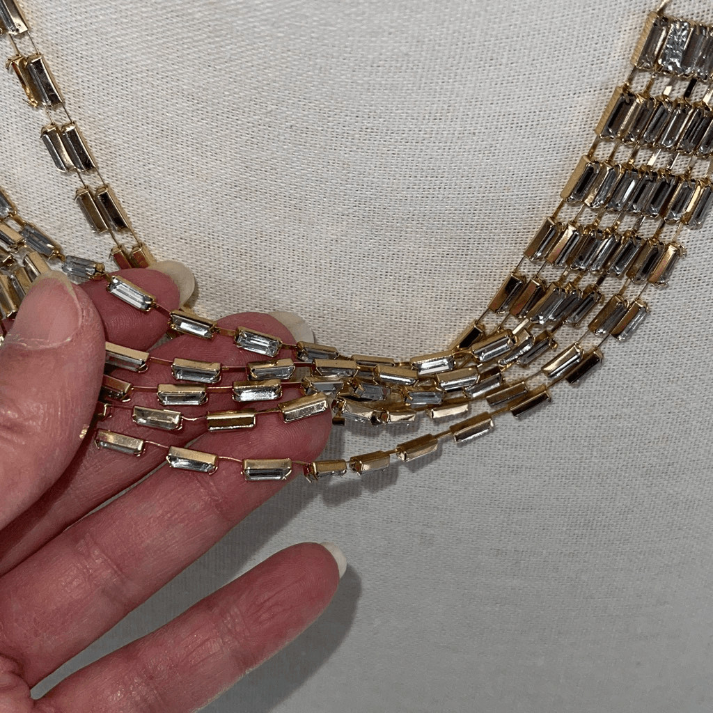 Parfois Womens Crystal Goldtone Multilayered Necklace Gold White NWT
