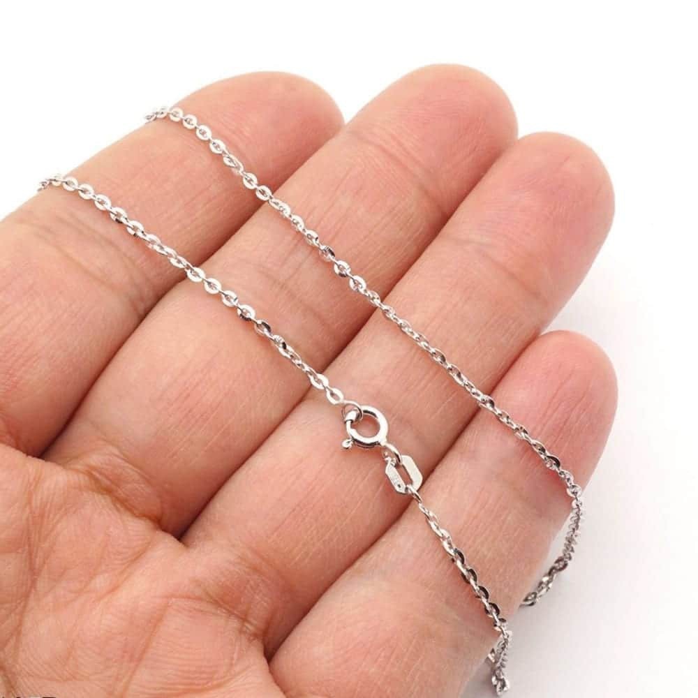 14K White Gold 1.6mm Flat Cable Diamond-Cut Chain (Solid Links) 16″-20″