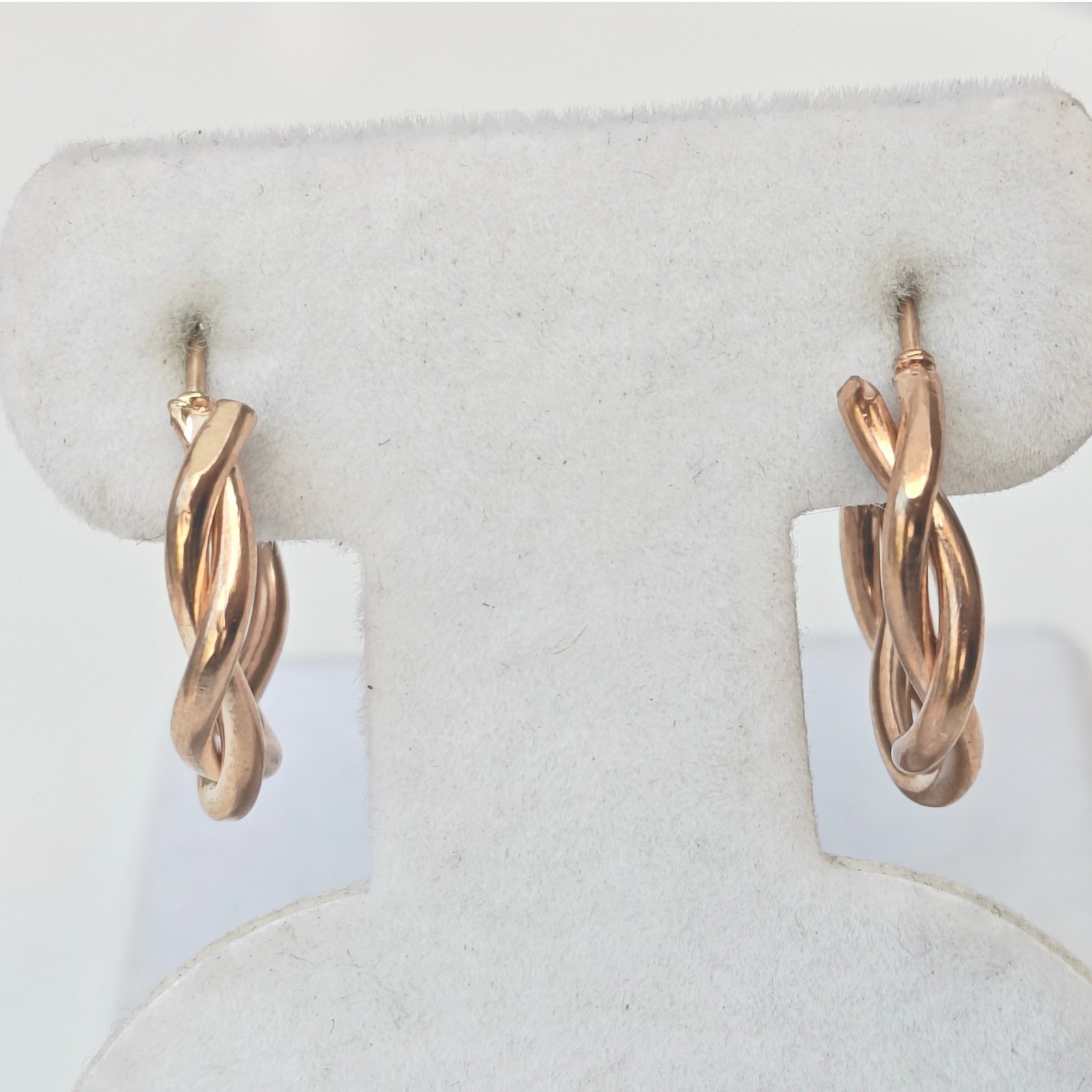 Rose Gold Tone Twisted Hoop Earrings Double Strand Latch Back Medium Round Hoops