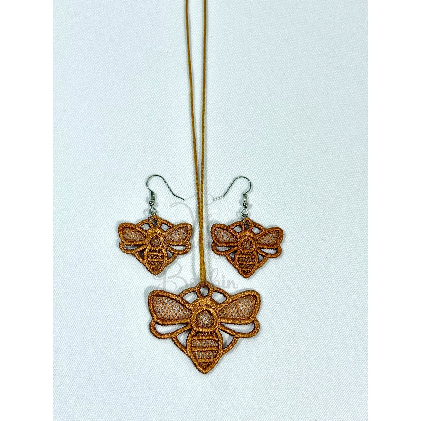 Embroidered Lace Bumblebee Silver Hook Earrings and Charm Birthday Bundle Gift