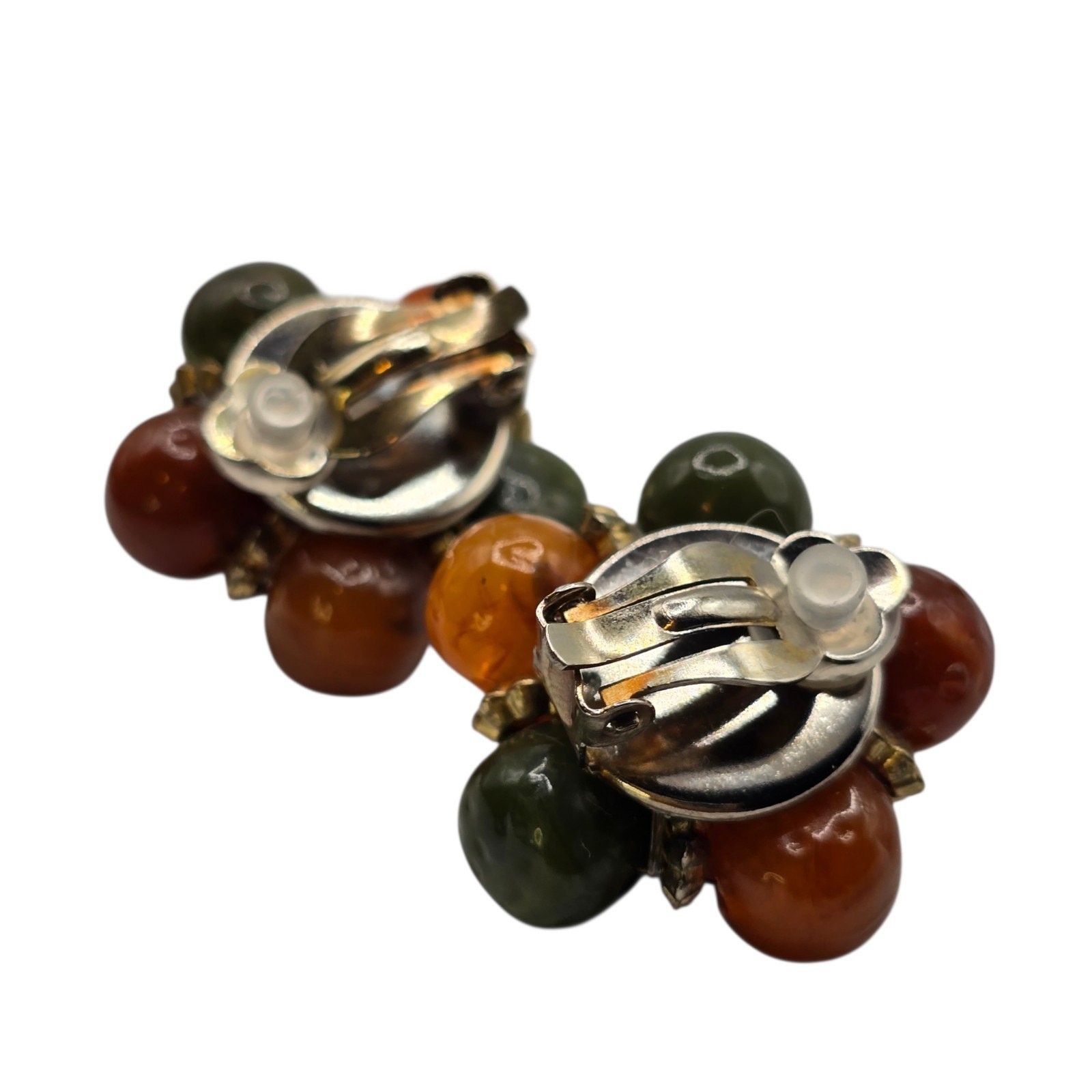 Vintage Earrings Clustered Lucite Acrylic Mid Century Design Clip On SKU 3182