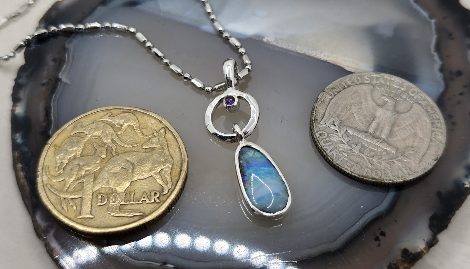 Modern Australian Made Solid Boulder Opal Silver 925 One Of A Kind Pendant
