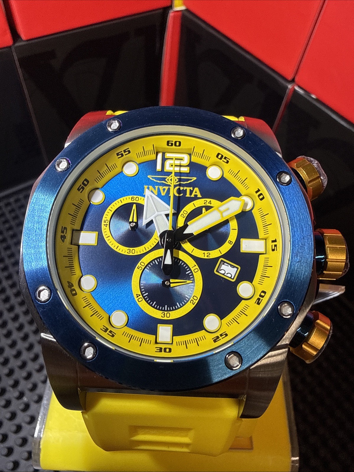Invicta Sea Hunter Blue Lightning Men’s 52mm Yellow Chronograph Watch 48982