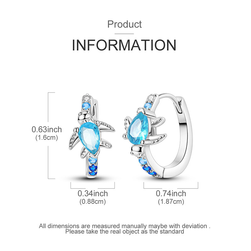 MULA Turtle Roaming Hoop Earrings Blue CZ For Women Jewelry 925 Sterling Silver