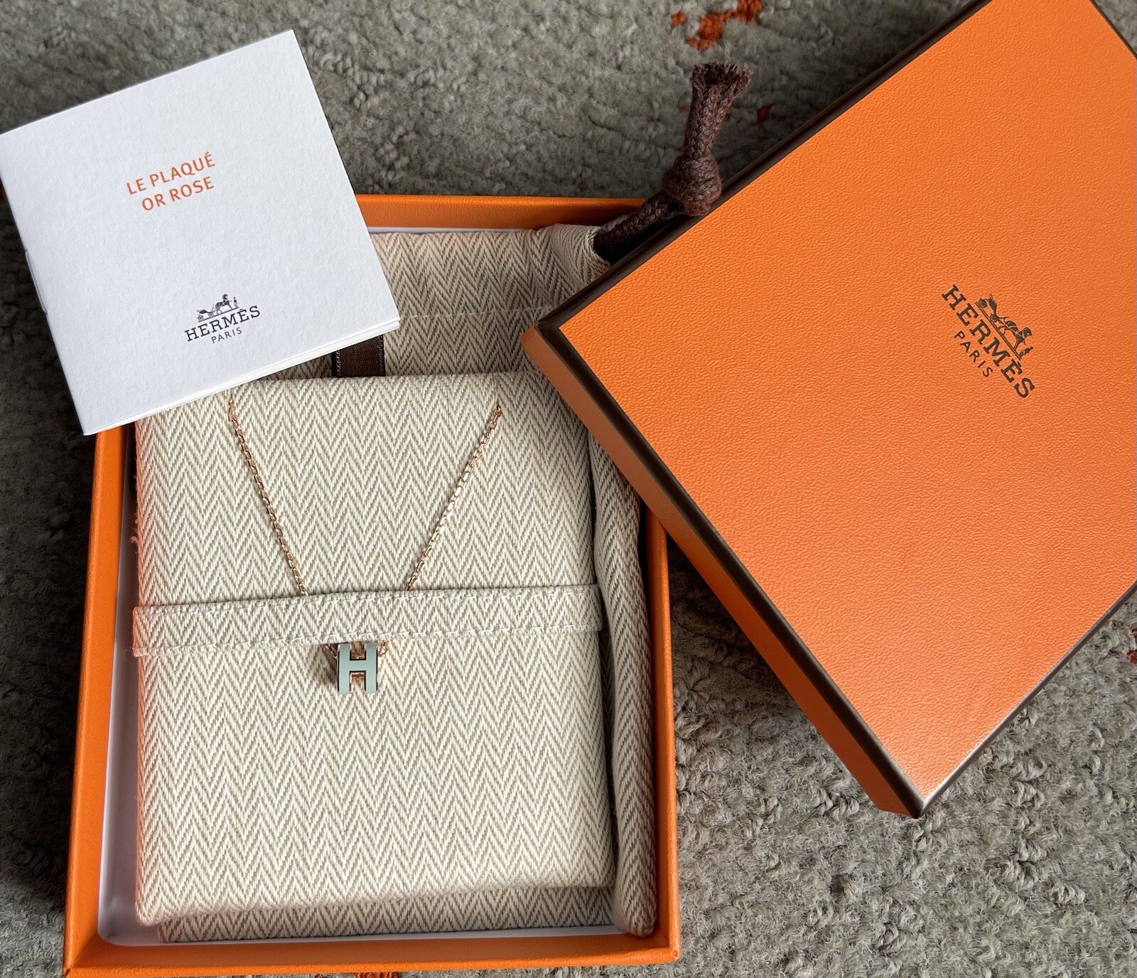New HERMES Mini Pop H Pendant Necklace Peppermint Green Rose Gold Hardware RGHW