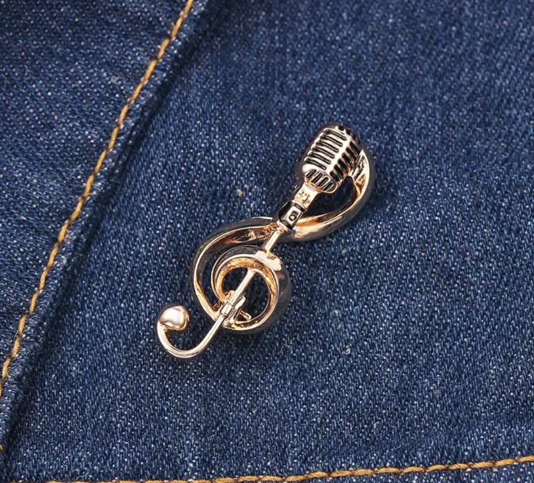 Music Note Brooch Pin Gold Color Microphone Lapel Pin Jewelry Gift