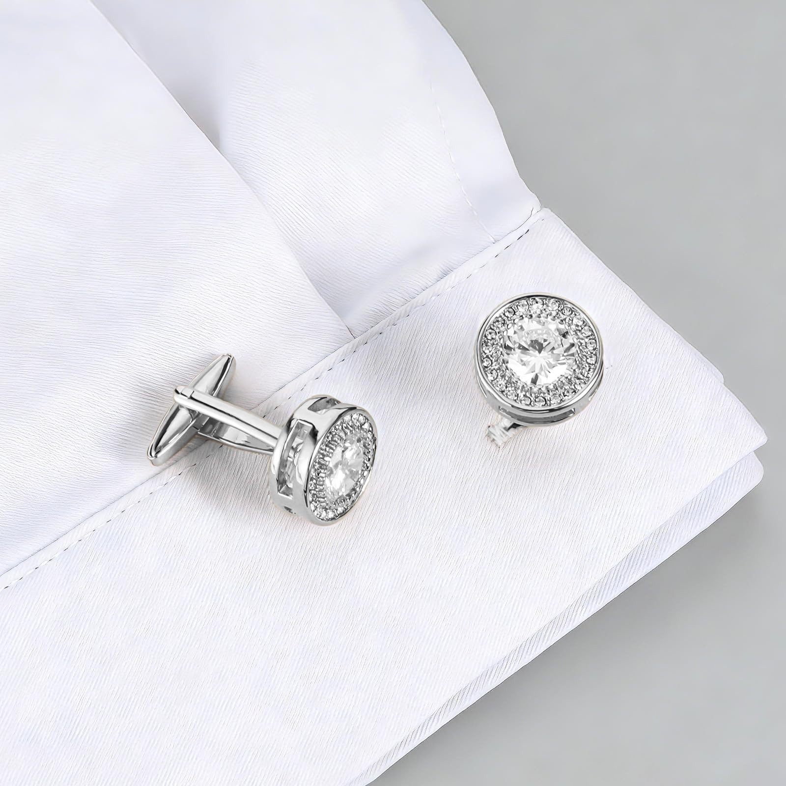 QFGasre Cufflinks for Men Cuff Links Diamond Crystal one size, silver