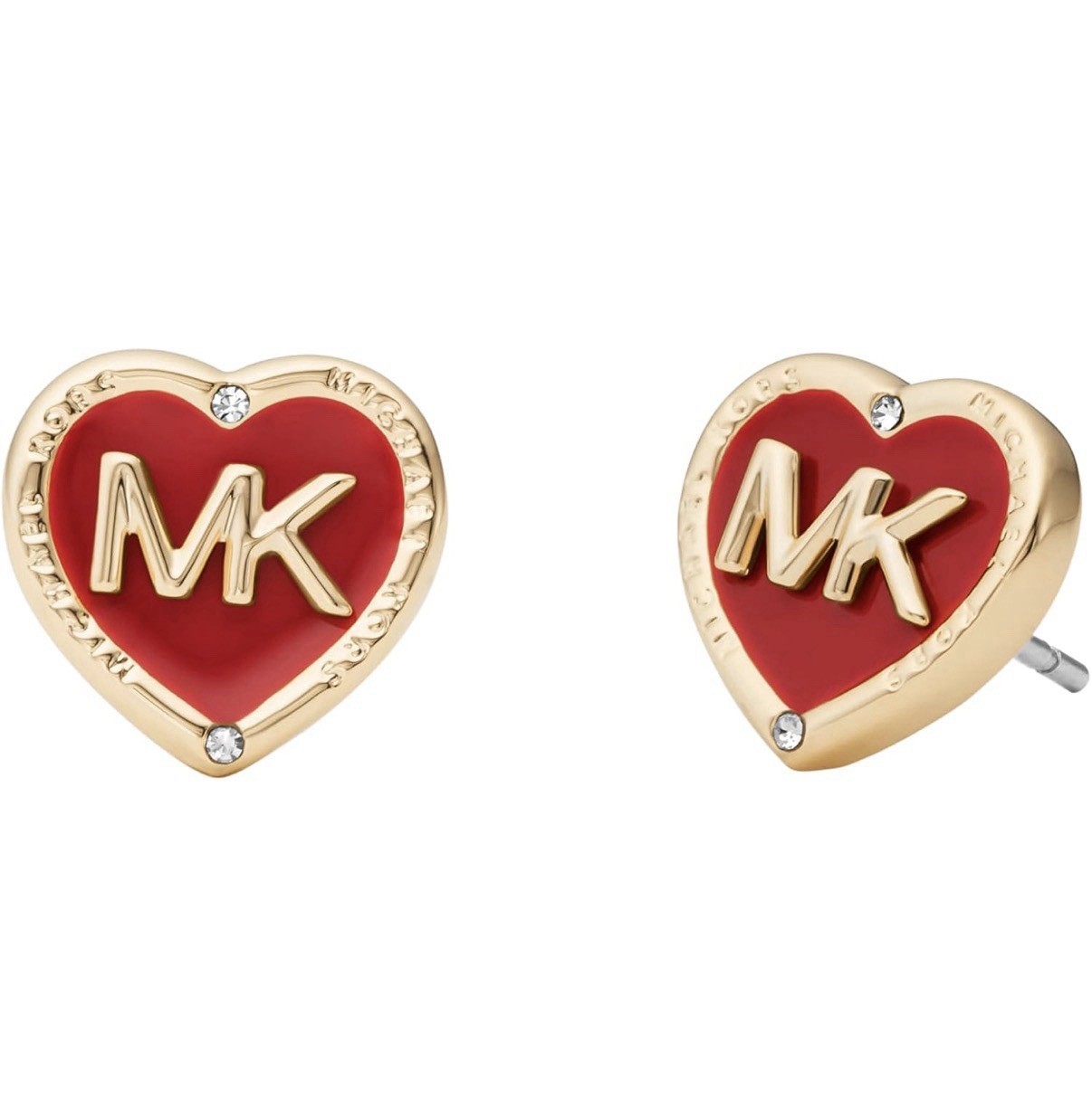 Michael Kors Heart Logo Red and Gold-Tone Brass Necklace and Earrings Gift Set