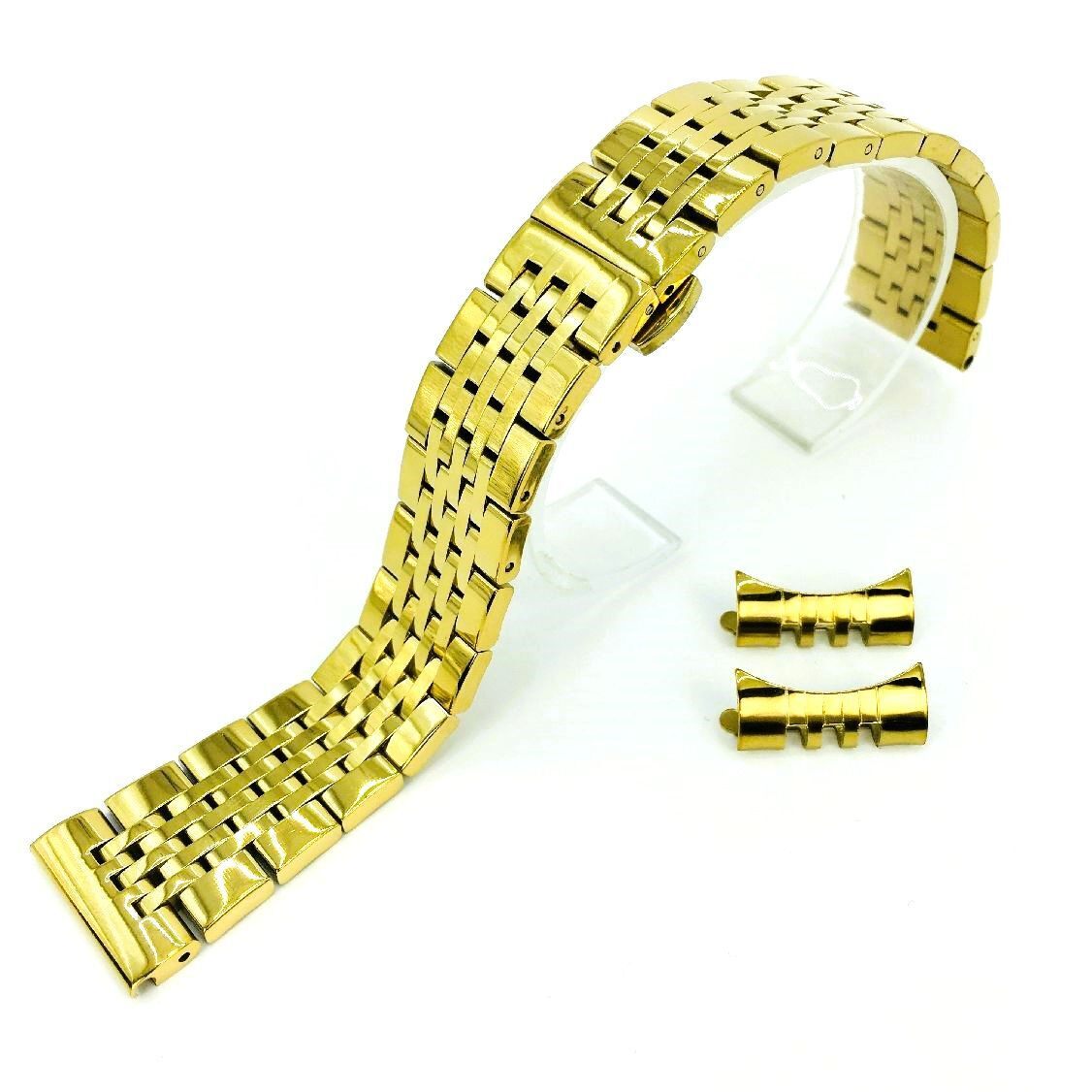 Polished Thin Gold Metal Bracelet Watch Band 13mm 15mm 17mm 19mm 21mm 23mm 7073