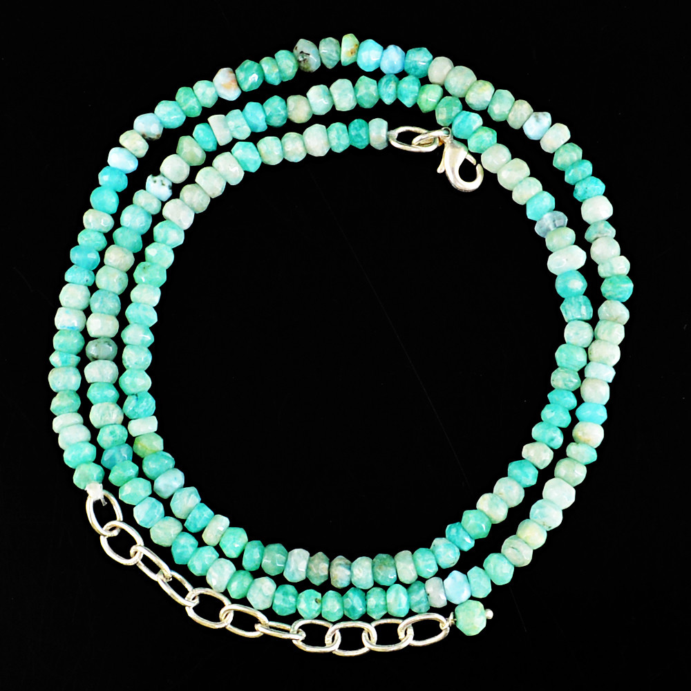 81.00 Cts Earth Mined Round Faceted Amazonite Beads Single Strand Necklace (DG)