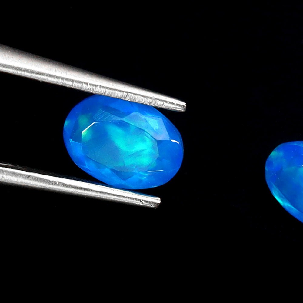 Pair 2pcs Oval Cut Natural Hot Rainbow Blue Fire Opal Ethiopia 12 Ct 7x5mm Gems