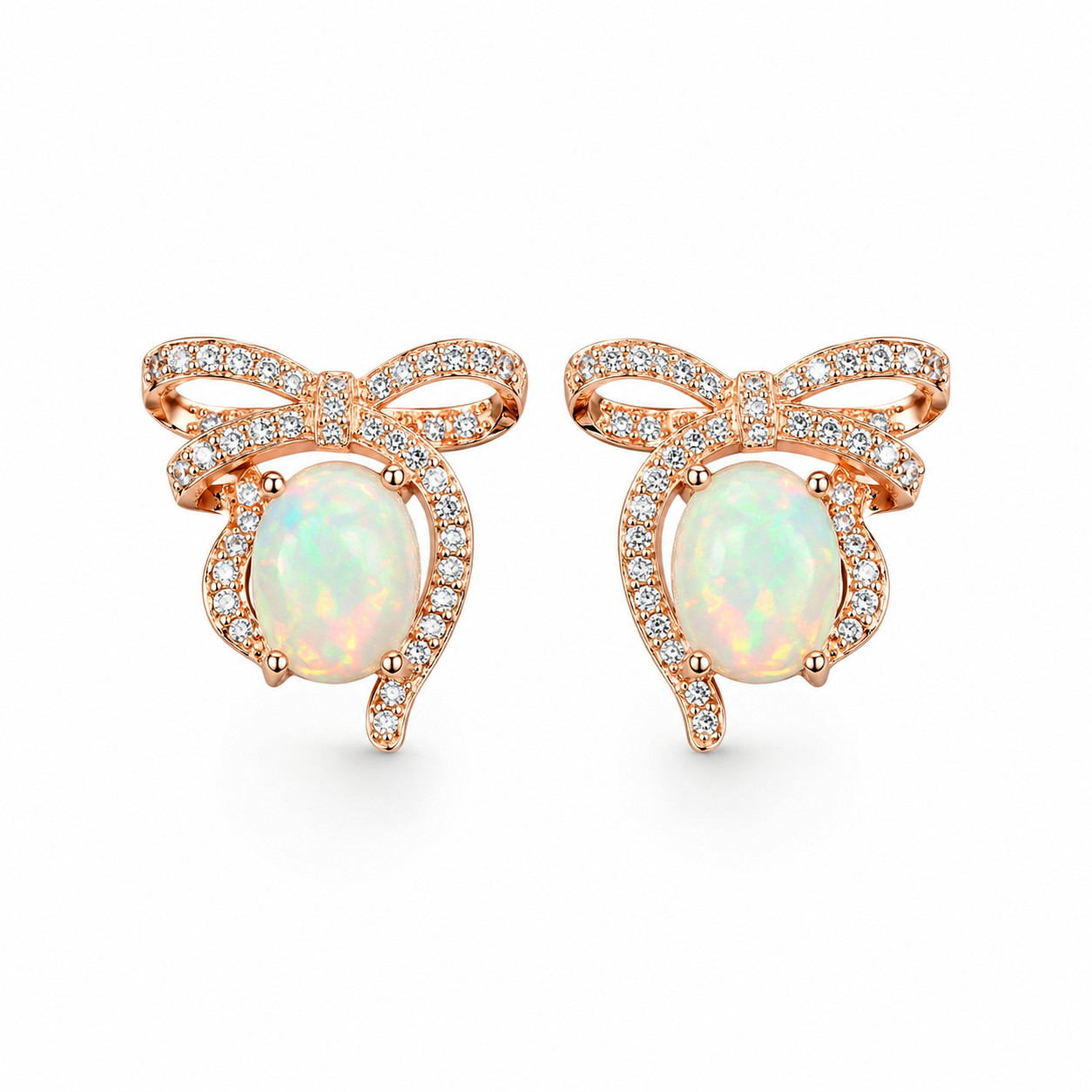 Large Fire Opal Bow Knot Stud Earrings 7x9mm 925 Sterling Silver, Opal Earrings