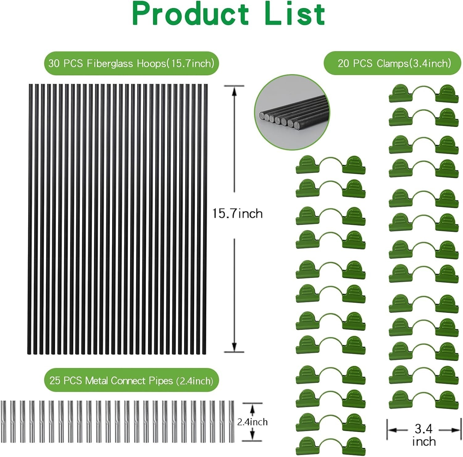 Mini Greenhouse Kit: 6 Sets of 7FT Rust-Proof Hoops for Optimal Plant Growth