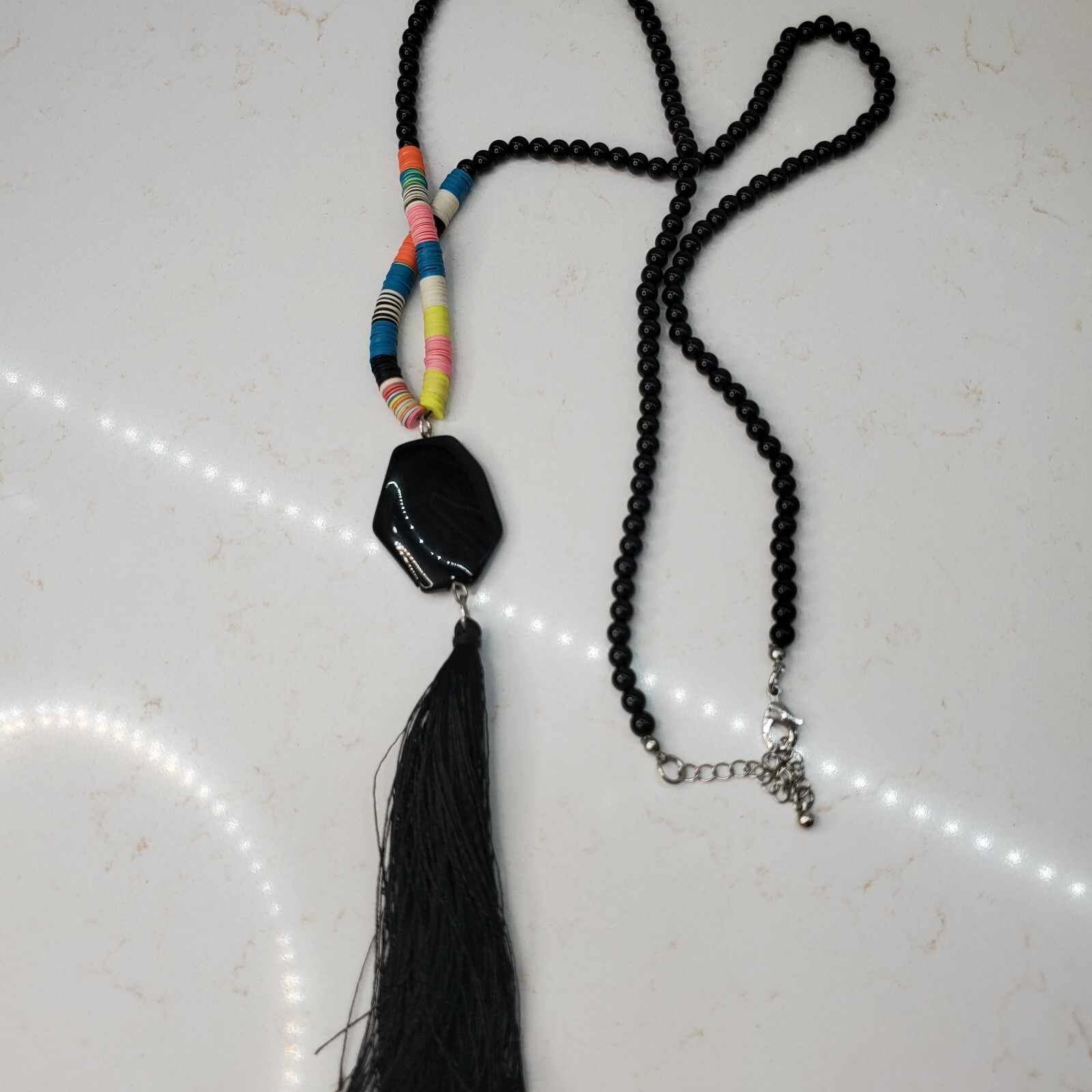6 Beaded Tassel Necklaces – Wood & Faux Turquoise & Bone & Shell Multicolor Long