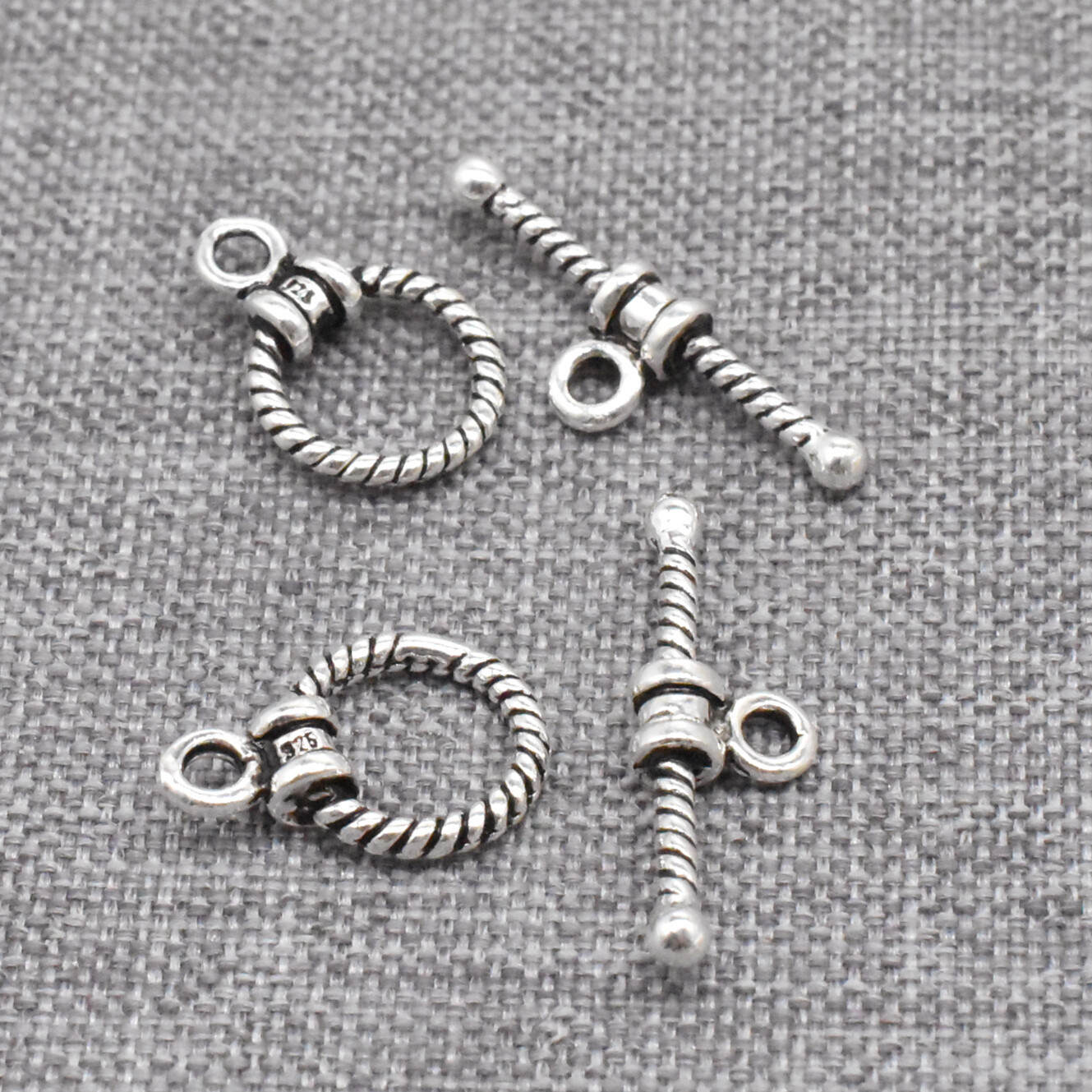 5 Sets of 925 Sterling Silver Coiled Toggle Clasps for Necklace Bracelet