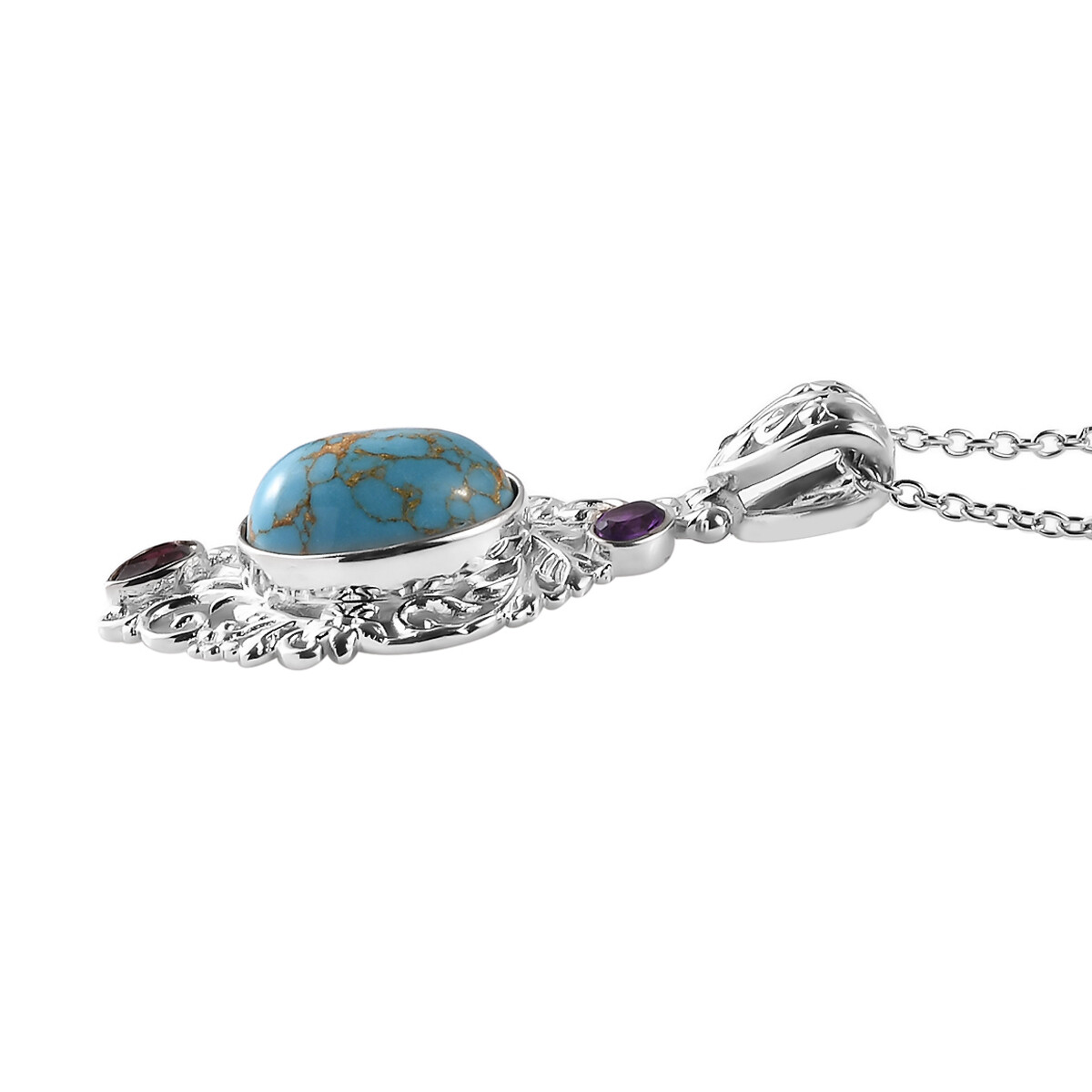 5.85ctw Mojave Turquoise Pendant & Chain 24″ Platinum Plated Copper & Stainless