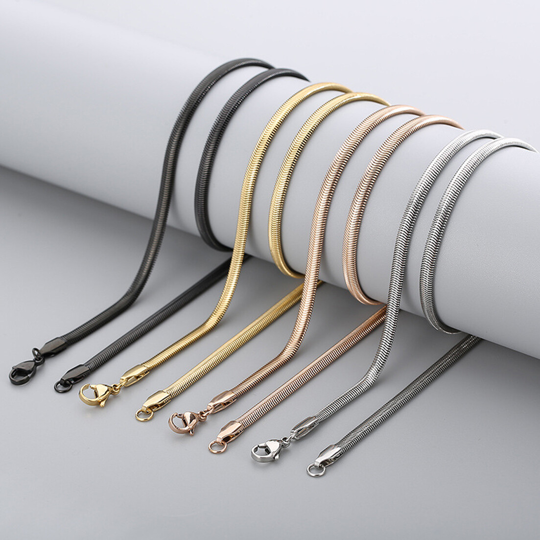 3-8mm Hot Stainless Steel Silver Flat Snake Chain Necklace Women Men 20″22″24″